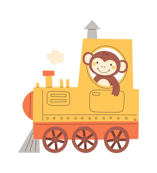 Monkey Driving Train Vector Ilustração —  Vetores de Stock