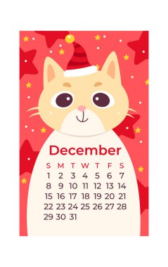 Aralık Kedi Takvim Vektörü İllüstrasyonu
