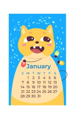 Ocak Kedi Takvim Vektörü İllüstrasyonu