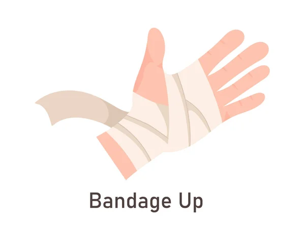 Tratamento Lesões Mão Com Bandagem Até Ilustração Vetorial — Vetor de Stock