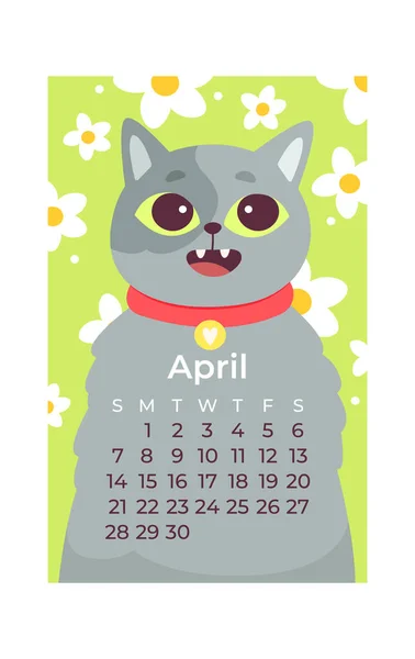 Aprile Cat Calendario Vettoriale Illustrazione — Vettoriale Stock