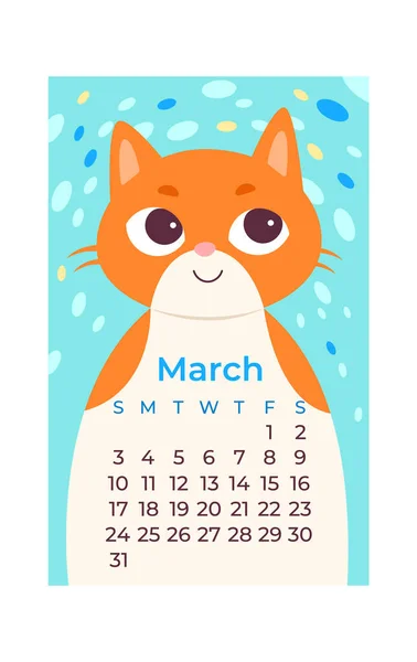Marzo Cat Calendar Illustrazione Vettoriale — Vettoriale Stock