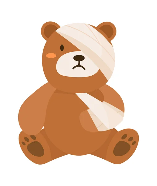 Bear Bandaged Head Hand Vector Illustration — Stock Vector