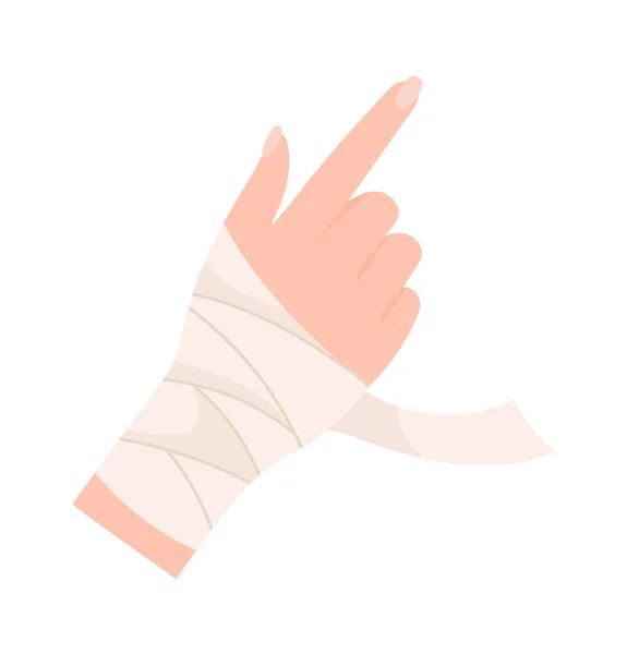 Primeiros Socorros Bandaged Mão Vetor Ilustração — Vetor de Stock