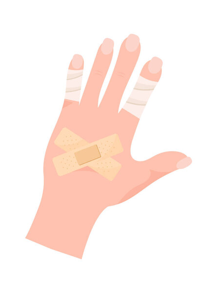 First Aid Bandaged Hand Vector Illustration