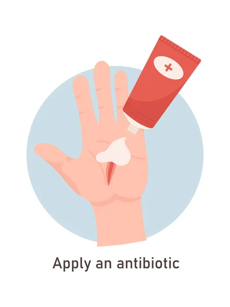 Feridas Primeiros Socorros Com Antibiótico Vector Ilustração — Vetor de Stock