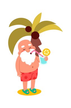 Cocktail ve Palm Vector Illustration ile Adam