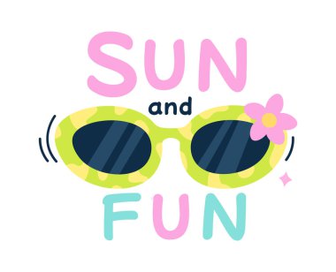 Güneş Gözlüğü ve Eğlence Rozeti Vektörü İllüstrasyonu