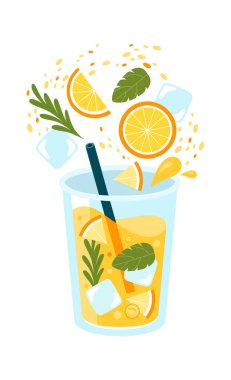 Limon Meyvesi Kokteyl Vektörü İllüstrasyonu
