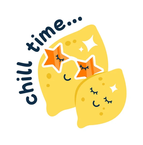 Chill Time Lemon Badge Vector Illustration — Stockový vektor