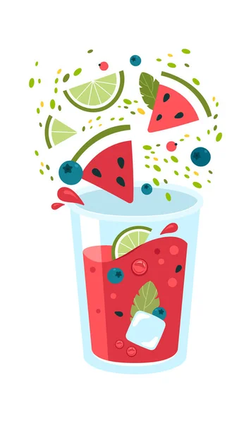 Kiwi Watermeloen Cocktail Vector Illustratie — Stockvector