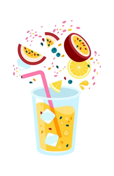 Illustration Vectorielle Cocktail Fruits Passion Citron — Image vectorielle