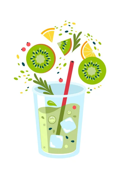 Kiwi Citroen Cocktail Vector Illustratie — Stockvector