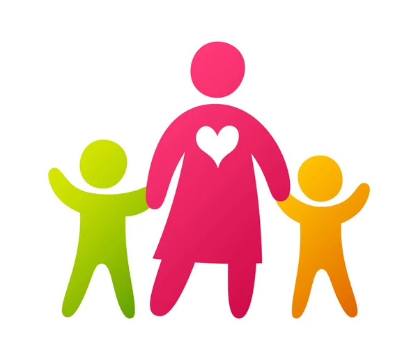 Lycklig Mor Med Barn Ikonen Vektor Illustration — Stock vektor