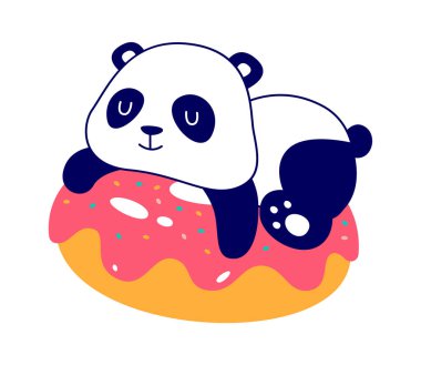 Panda Donut Vektörü İllüstrasyonu Üzerine Yatıyor