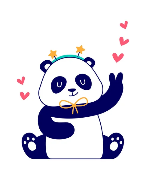 Aniversário Panda Com Corações Vector Ilustração —  Vetores de Stock