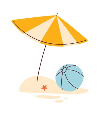 Plaj Vektörü İllüstrasyonlu Top Şemsiyesi