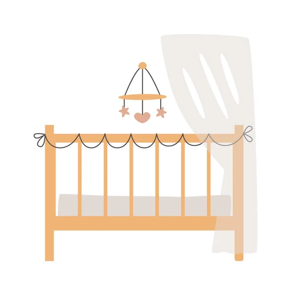Детская Кроватка Мобильной Векторной Иллюстрацией — стоковый вектор