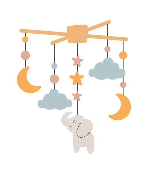 Cuna Móvil Con Elefante Vector Ilustración — Vector de stock