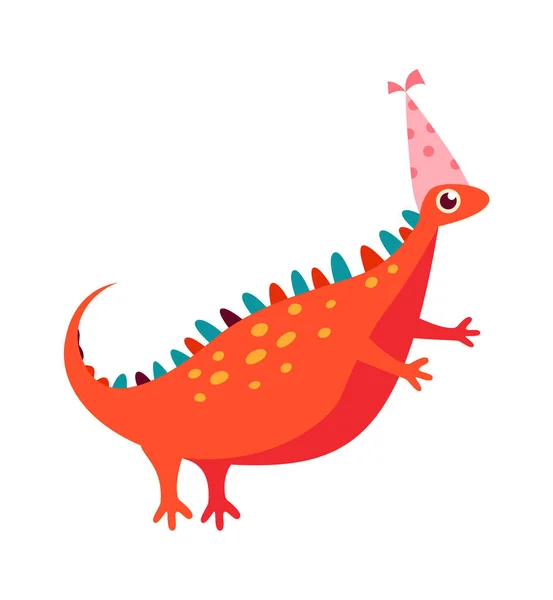 Dinosaure Anniversaire Avec Chapeau Illustration Vectorielle — Image vectorielle