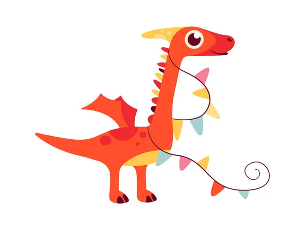 フラッグリボンベクトルイラスト付き誕生日恐竜 — ストックベクタ
