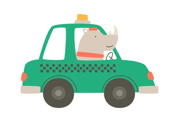 Rhino Οδήγηση Ταξί Διάνυσμα Εικονογράφηση — Διανυσματικό Αρχείο