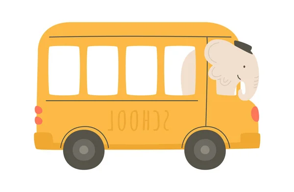 Elefante Conducción Escuela Autobús Vector Ilustración — Archivo Imágenes Vectoriales