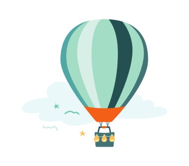Sıcak Hava Balonu Uçan Vektör İllüstrasyonu