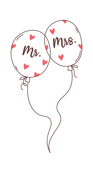 Mister Und Missis Hochzeit Luftballons Vektor Illustration — Stockvektor