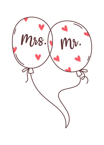 Mister Und Missis Hochzeit Luftballons Vektor Illustration — Stockvektor