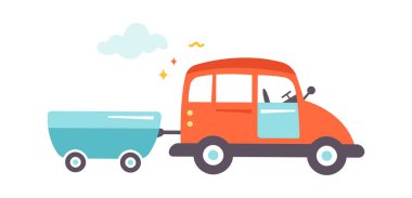 Karavan Vektör Resimli Çizgi Film Arabası