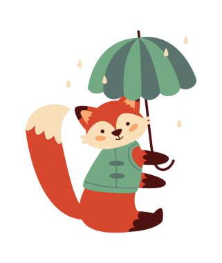 Şemsiye Vektör İllüstrasyonlu Fox