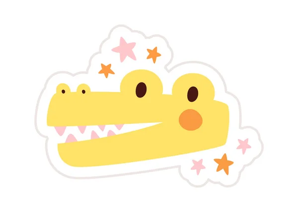 Childish Crocodile Sticker Vector Illustration — Stockový vektor