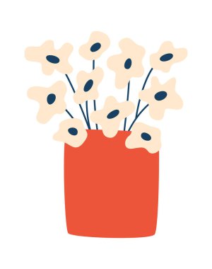 Vazo Vektörü İllüstrasyonuna Dışkı Çiçekleri