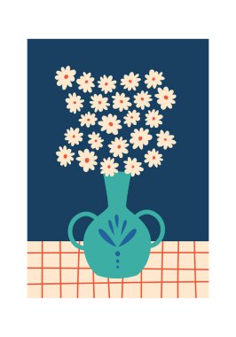 Vazodaki Papatya Çiçekleri Arkaplan Vektörü İllüstrasyonlu