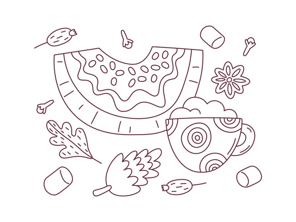 Линейная Векторная Иллюстрация Осенней Пищевой Композиции — стоковый вектор
