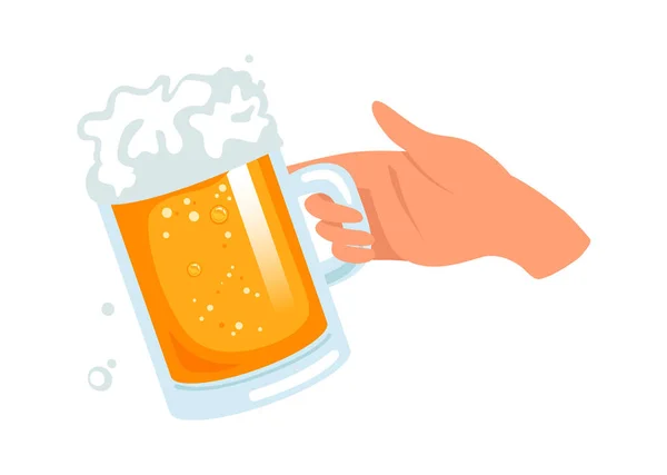 Mano Sosteniendo Cerveza Vidrio Vector Ilustración — Vector de stock