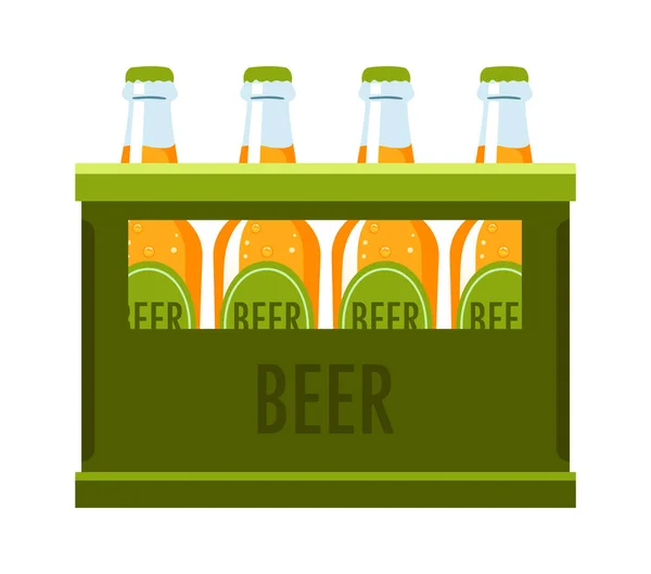 Caja Con Botellas Cerveza Vector Ilustración — Vector de stock