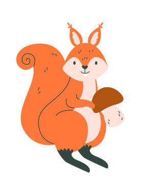 Mantar Vektör Resimli Sincap Hayvanı