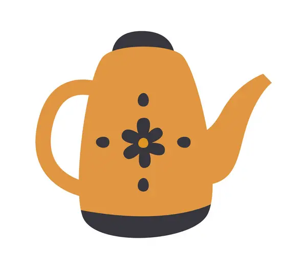 Kettle Com Flor Vector Ilustração — Vetor de Stock