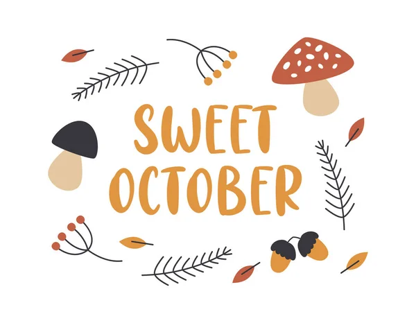 Sweet October Lettering Badge Vector Illustration — Stockvektor