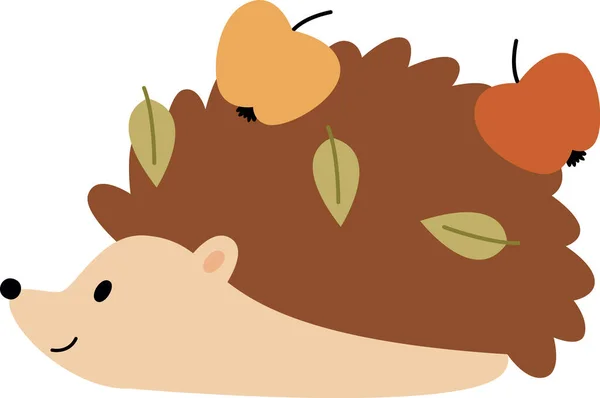 Hedgehog Animal Com Maçãs Vector Ilustração —  Vetores de Stock