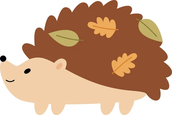 Hedgehog Animal Com Folhas Vector Ilustração —  Vetores de Stock