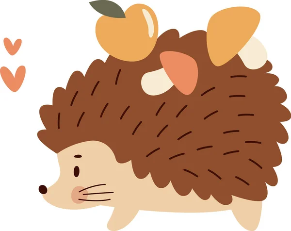 Hedgehog Apples Mushrooms Vector Illustration — Stock Vector