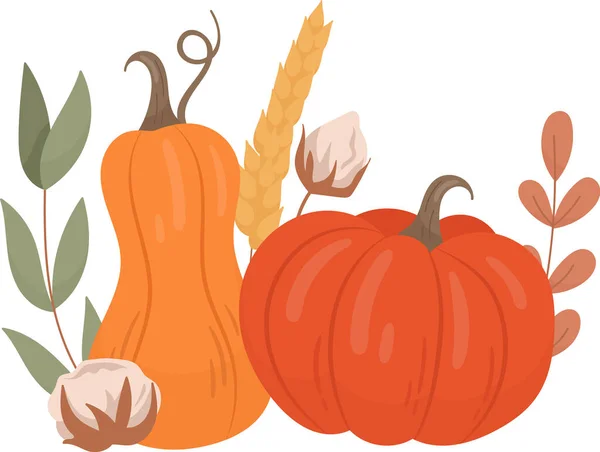 Floral Pumpkins Σύνθεση Διάνυσμα Εικονογράφηση — Διανυσματικό Αρχείο