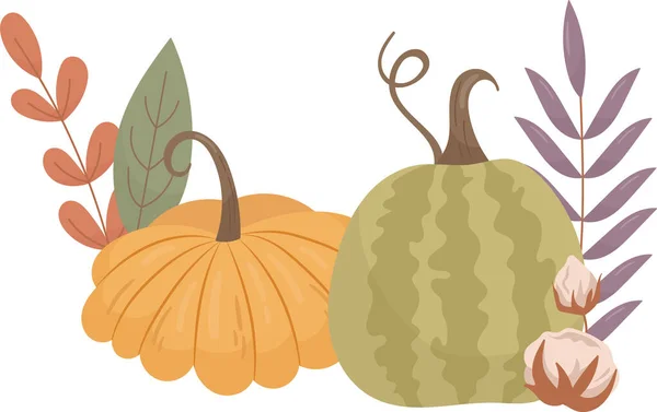 Floral Pumpkins Zusammensetzung Vektor Illustration — Stockvektor