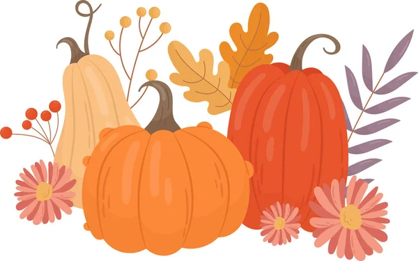 Floral Pumpkins Zusammensetzung Vektor Illustration — Stockvektor