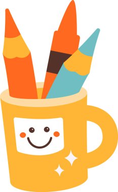 Kalem Vektörü İllüstrasyonlu Kupa