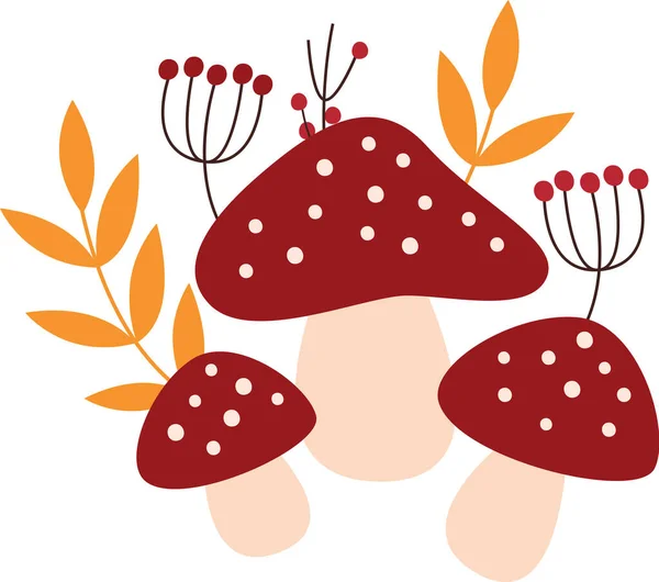 Mushrooms Leaves Vector Illustration — Stock Vector