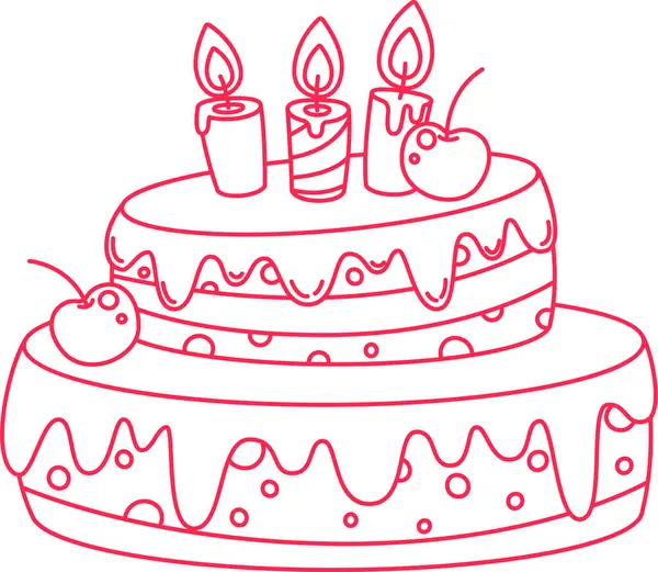 Pastel Cumpleaños Lineal Vector Ilustración — Archivo Imágenes Vectoriales